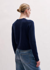 Navy Cashmere Crew Neck Crop Sweater