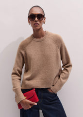 Brown Cashmere Curved Hem Raglan Sweater + Snood