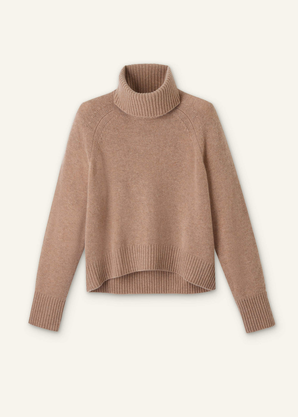 Brown Cashmere Curved Hem Raglan Sweater + Snood