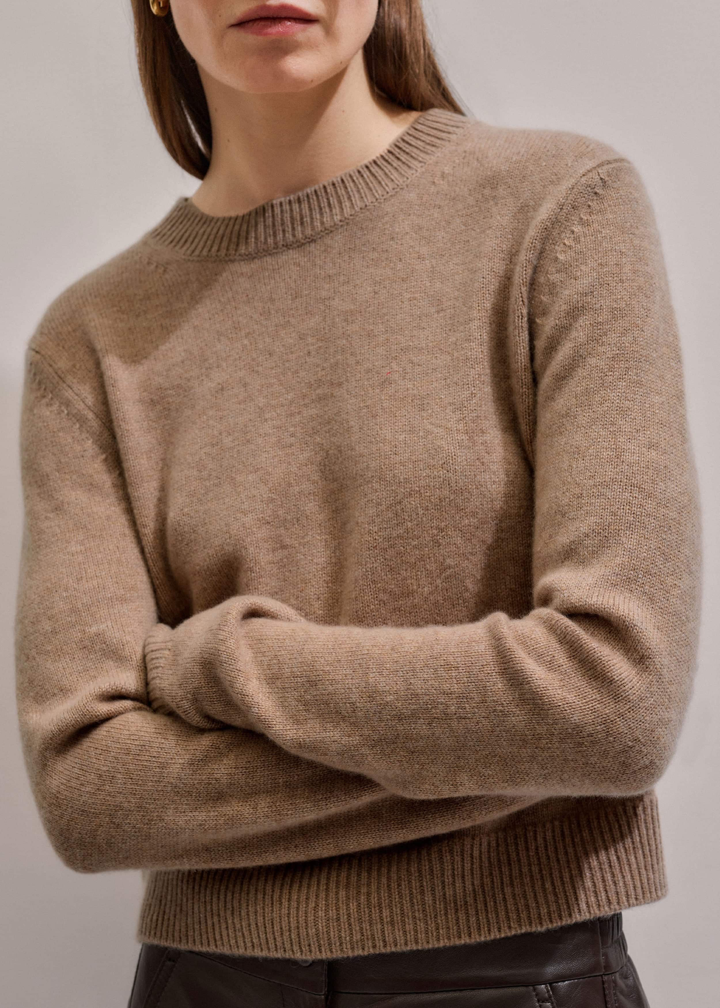 Camel Brown Cashmere Relaxed Crop Sweater