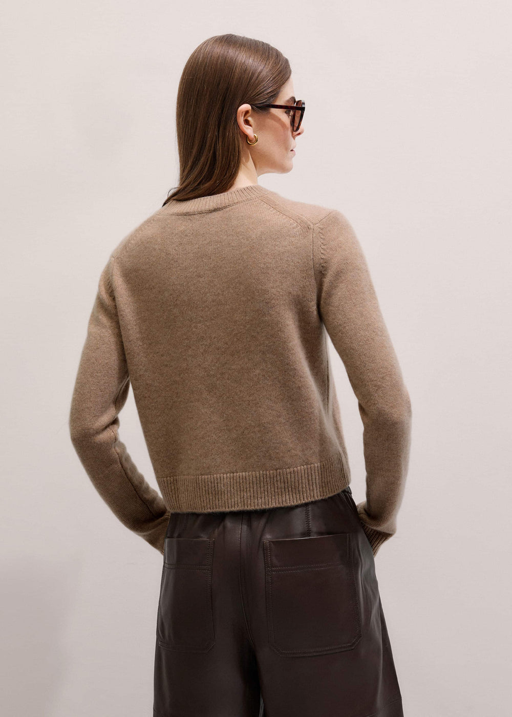 Camel Brown Cashmere Relaxed Crop Sweater