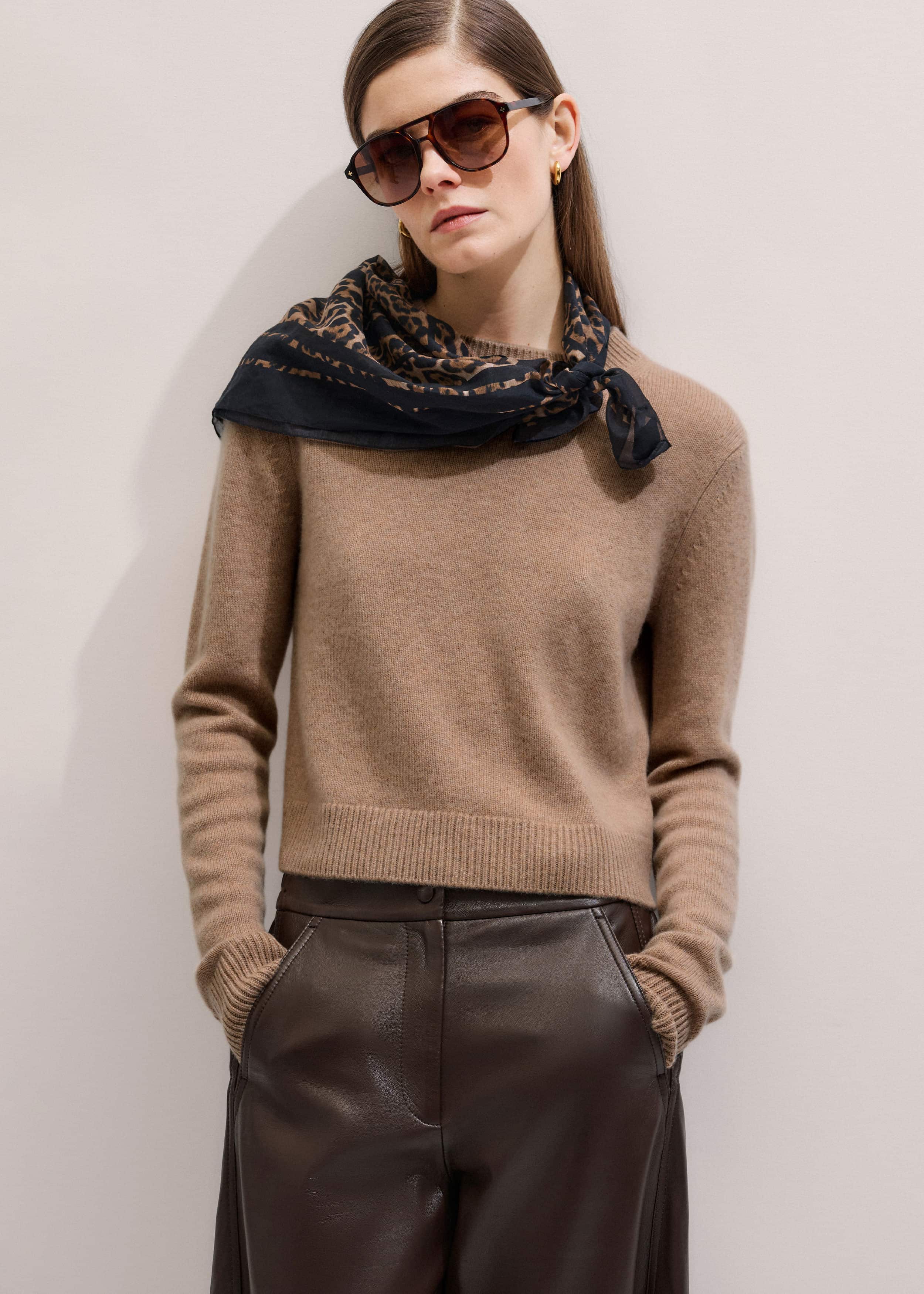 Camel Brown Cashmere Relaxed Crop Sweater