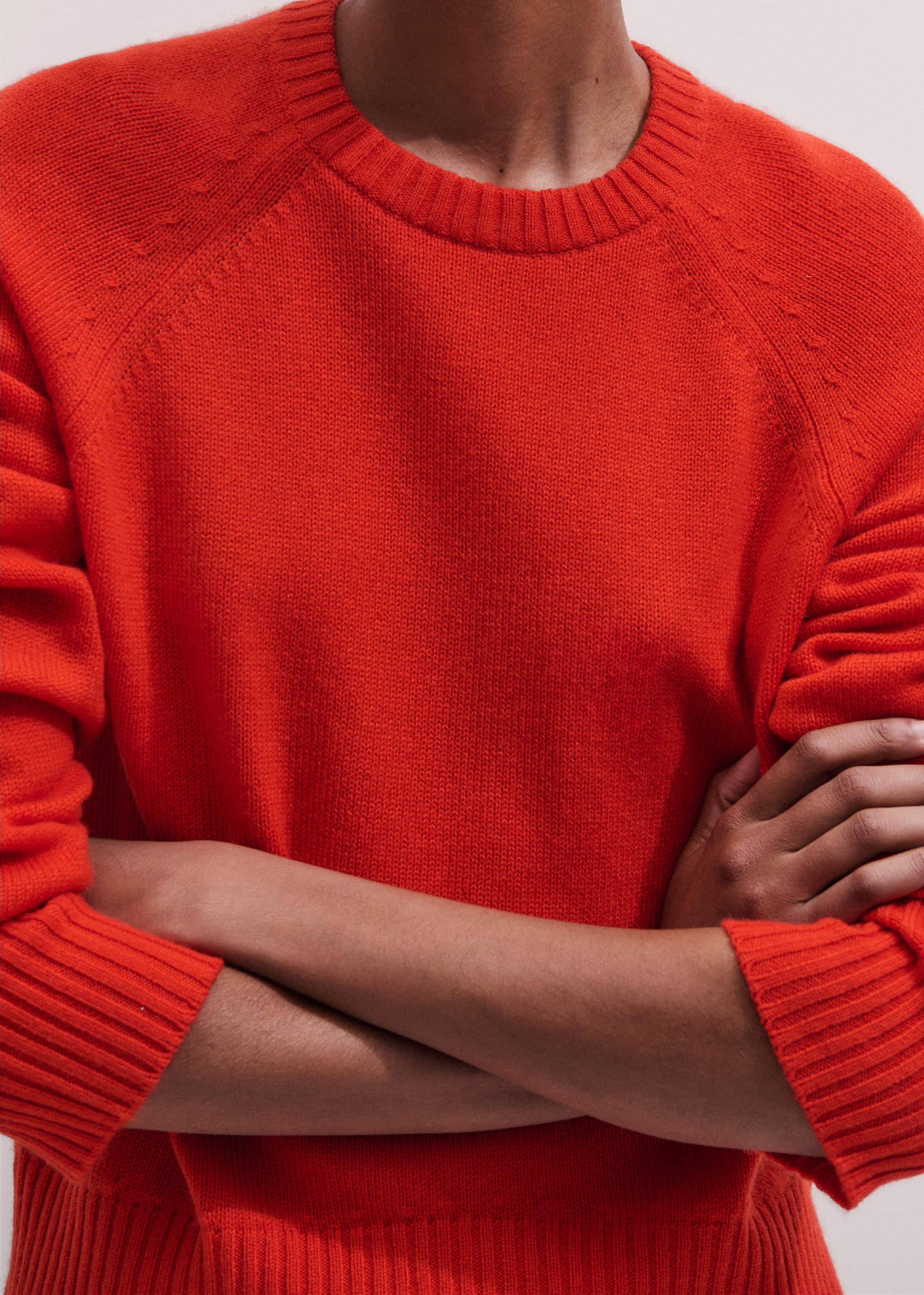 Red Cashmere Curved Hem Raglan Sweater + Snood