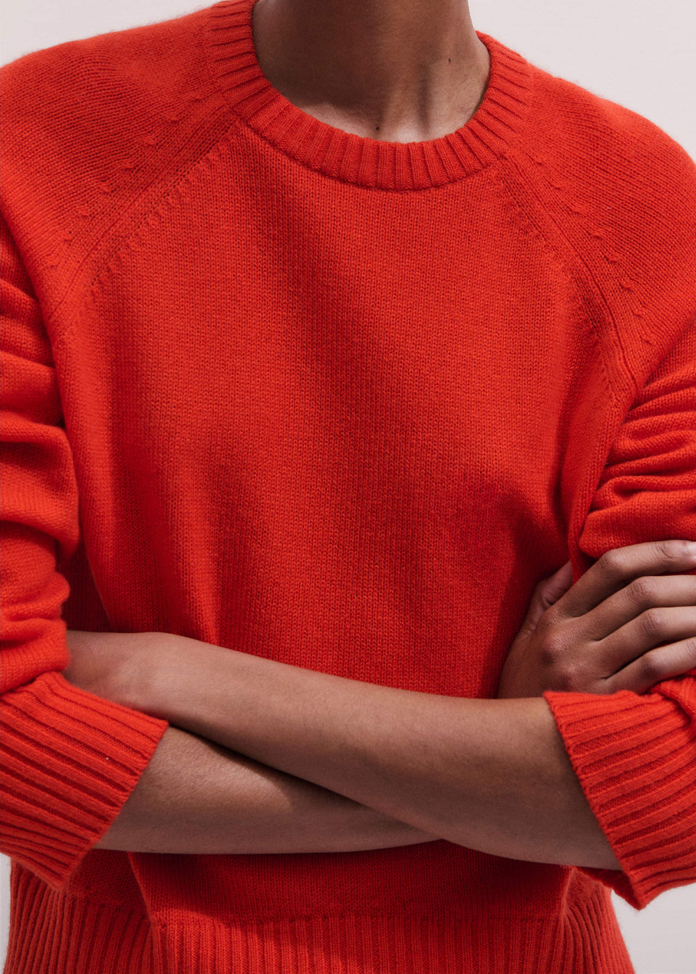 Red Cashmere Curved Hem Raglan Sweater + Snood