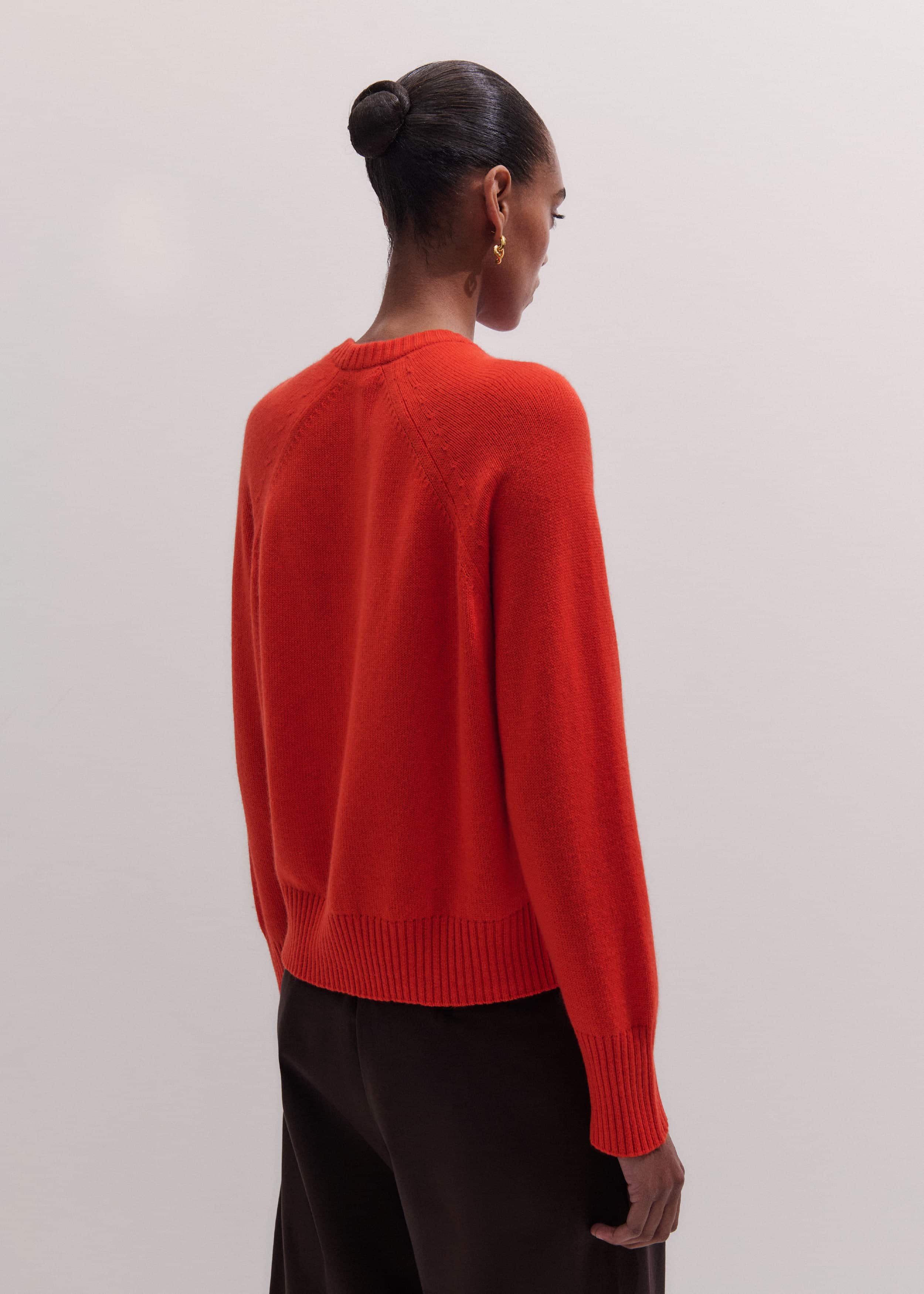 Red Cashmere Curved Hem Raglan Sweater + Snood