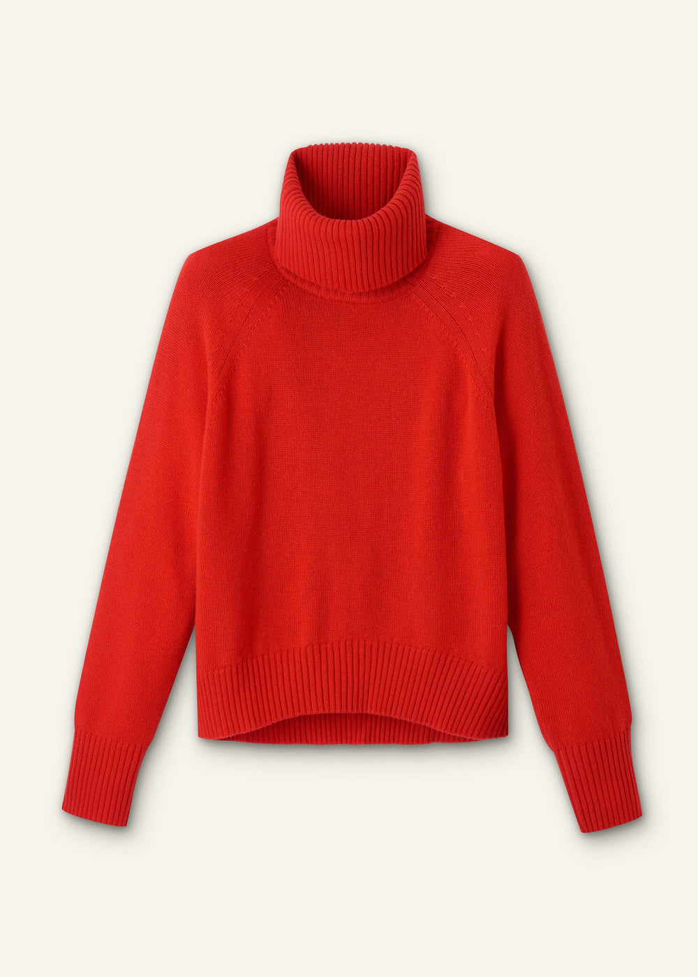 Red Cashmere Curved Hem Raglan Sweater + Snood