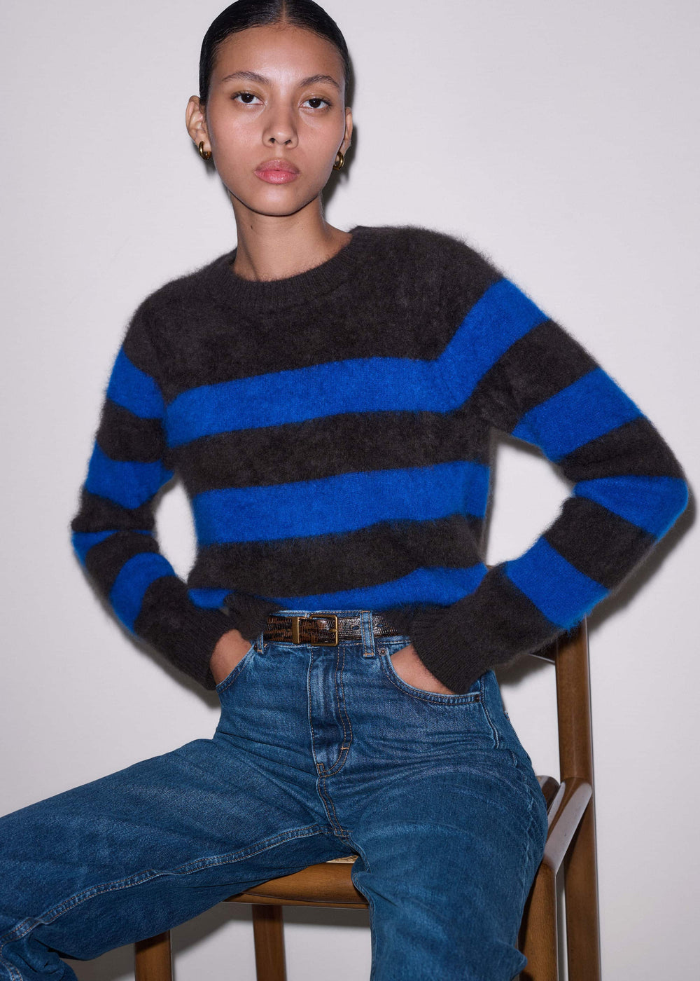 Brown Brushed Cashmere Stripe Crop Jumper