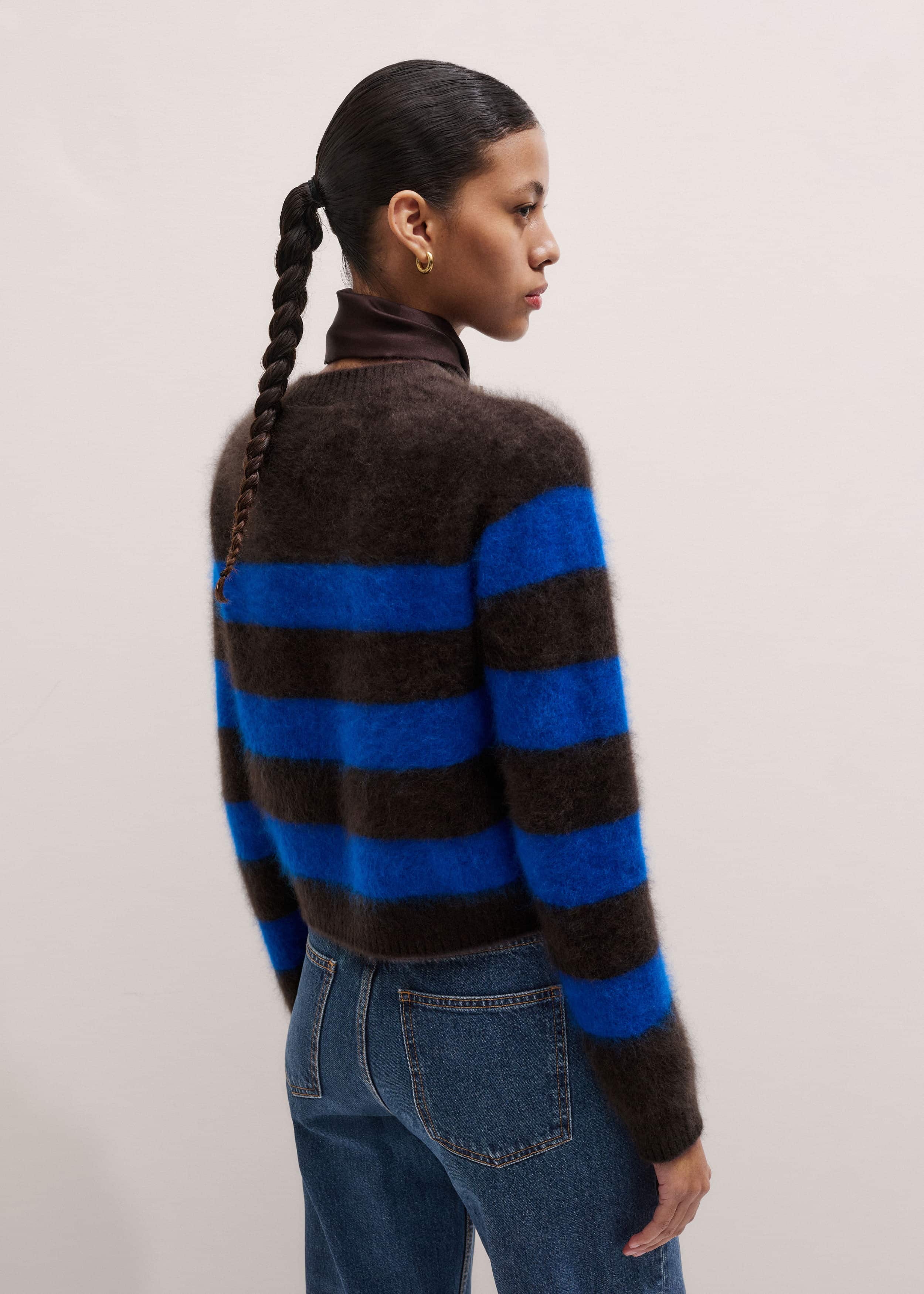 Brown Brushed Cashmere Stripe Crop Jumper