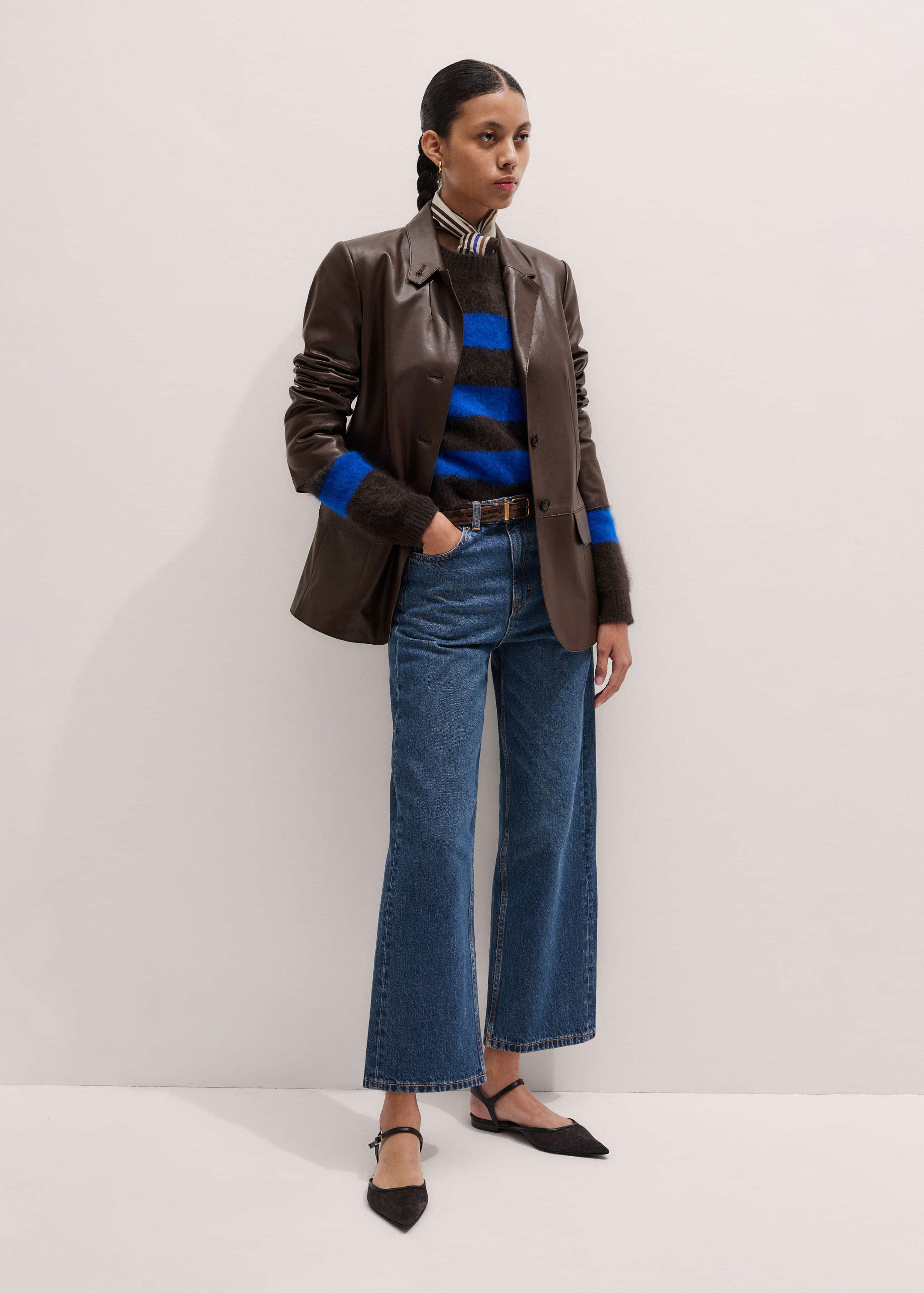 Brown Brushed Cashmere Stripe Crop Jumper