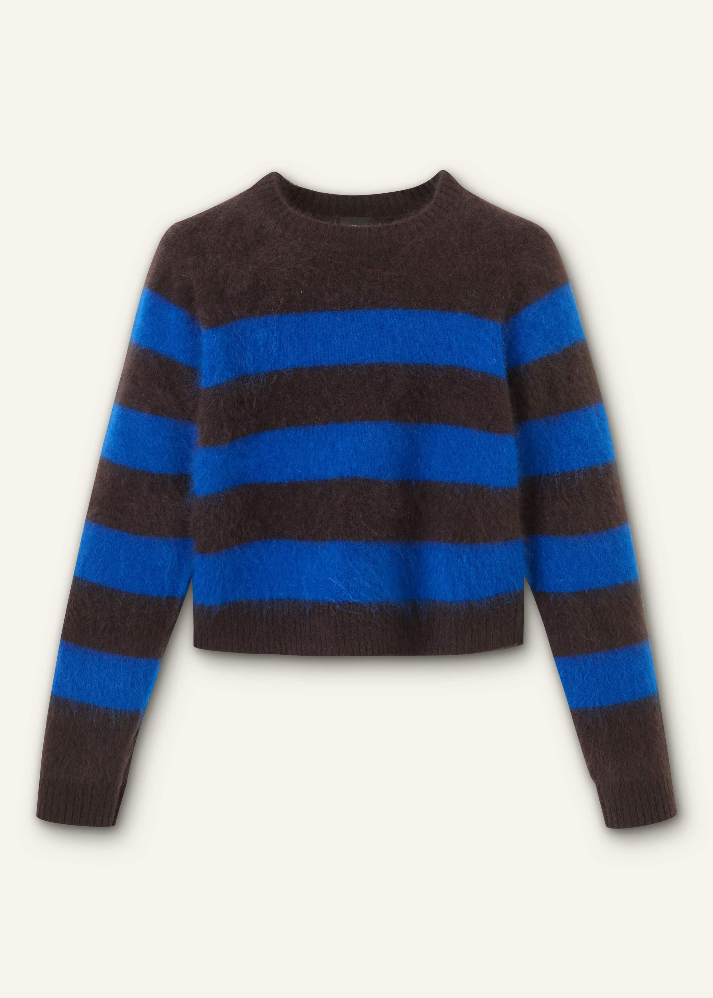 Brown Brushed Cashmere Stripe Crop Jumper