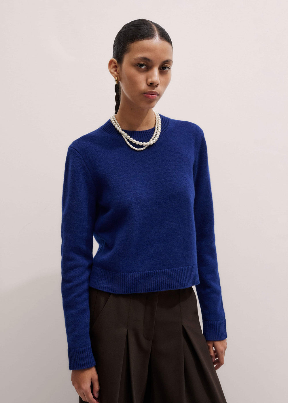 Blue Cashmere Relaxed Crop Sweater