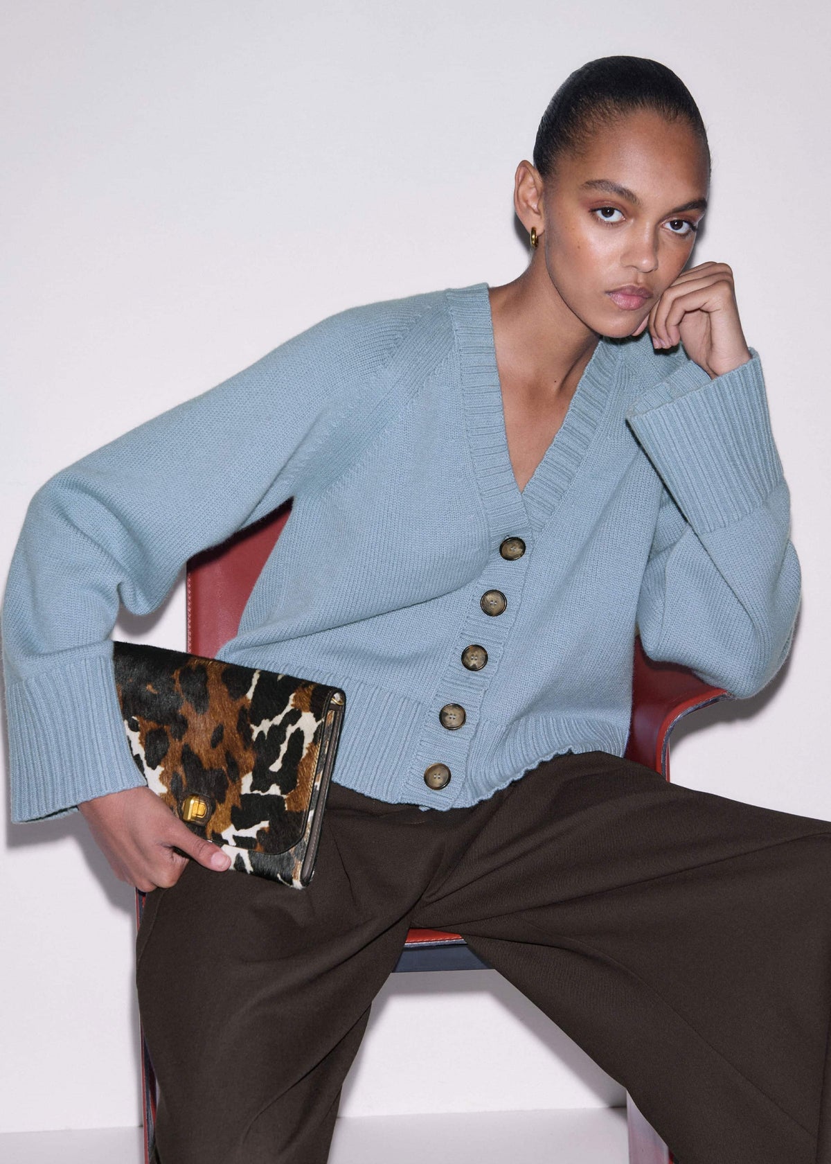 Blue V-Neck Relaxed Raglan Cardigan