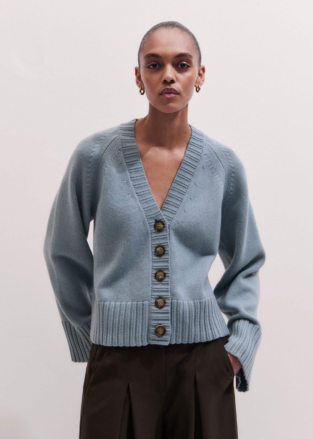Blue V-Neck Relaxed Raglan Cardigan
