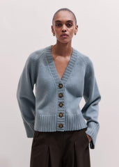 Blue V-Neck Relaxed Raglan Cardigan