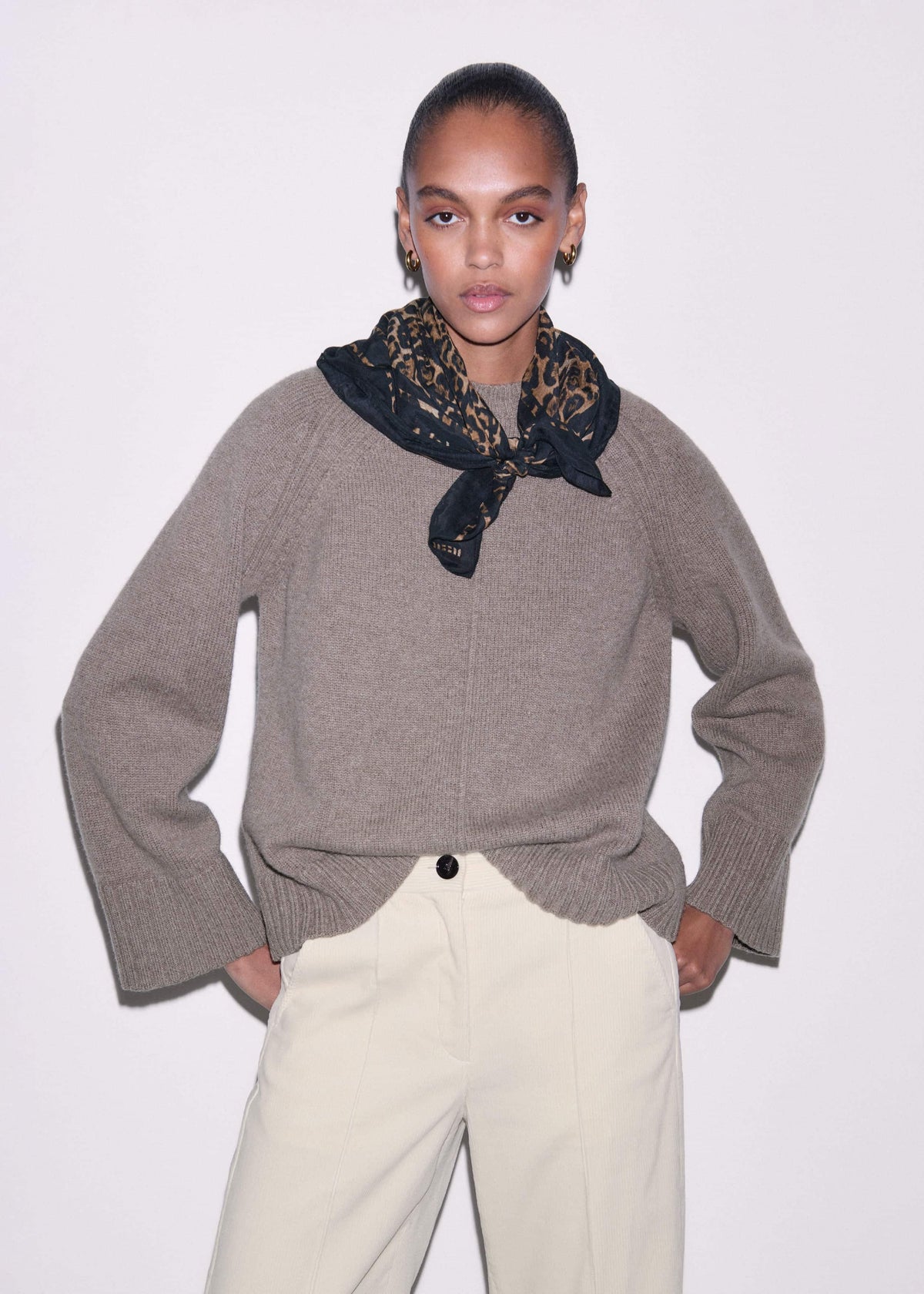 Brown Exposed Seam Raglan Sweater + Snood