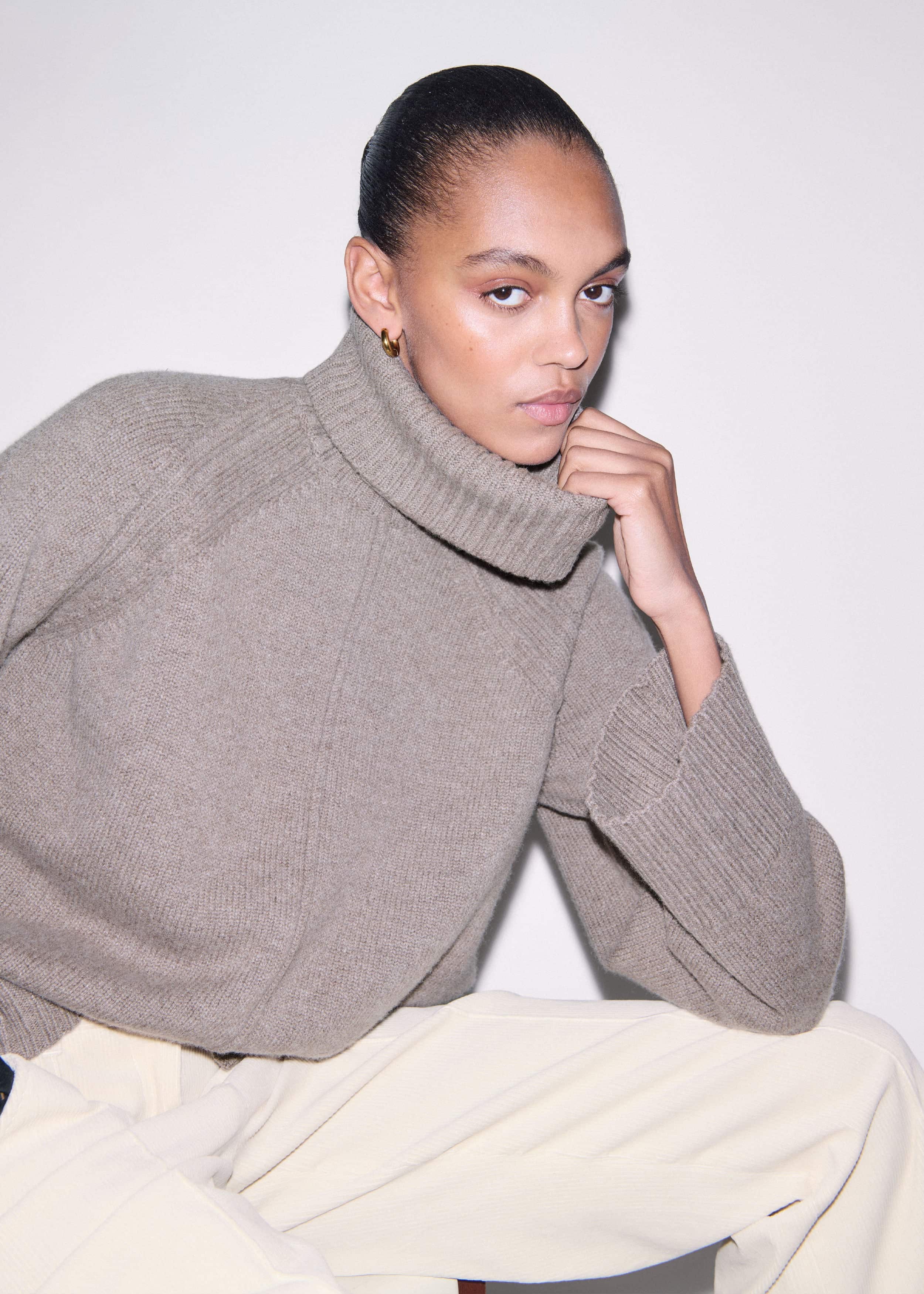 Brown Exposed Seam Raglan Sweater + Snood