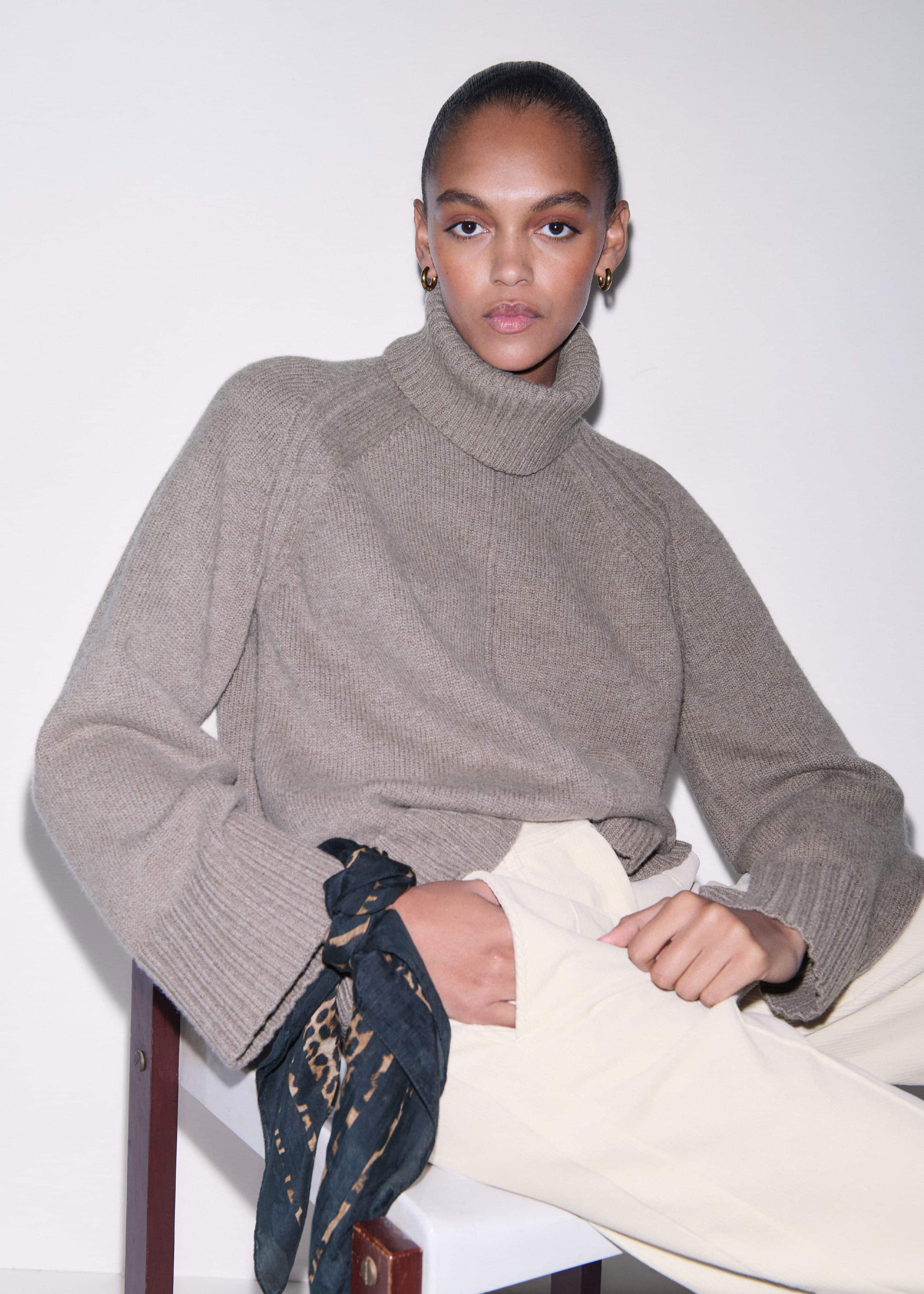 Brown Exposed Seam Raglan Sweater + Snood