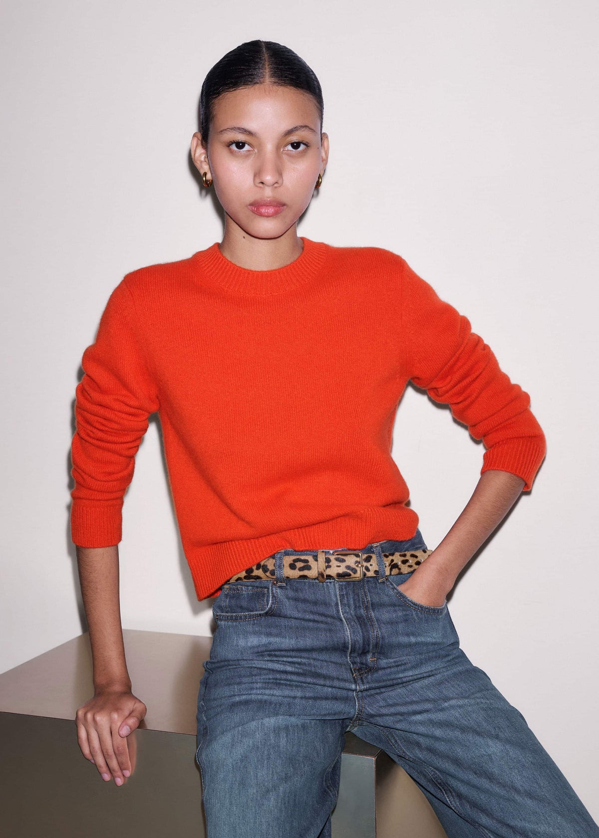 Orange Cashmere Relaxed Crop Sweater