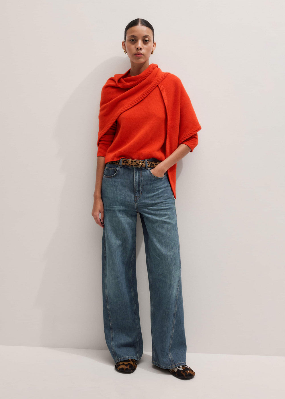 Orange Cashmere Relaxed Crop Sweater