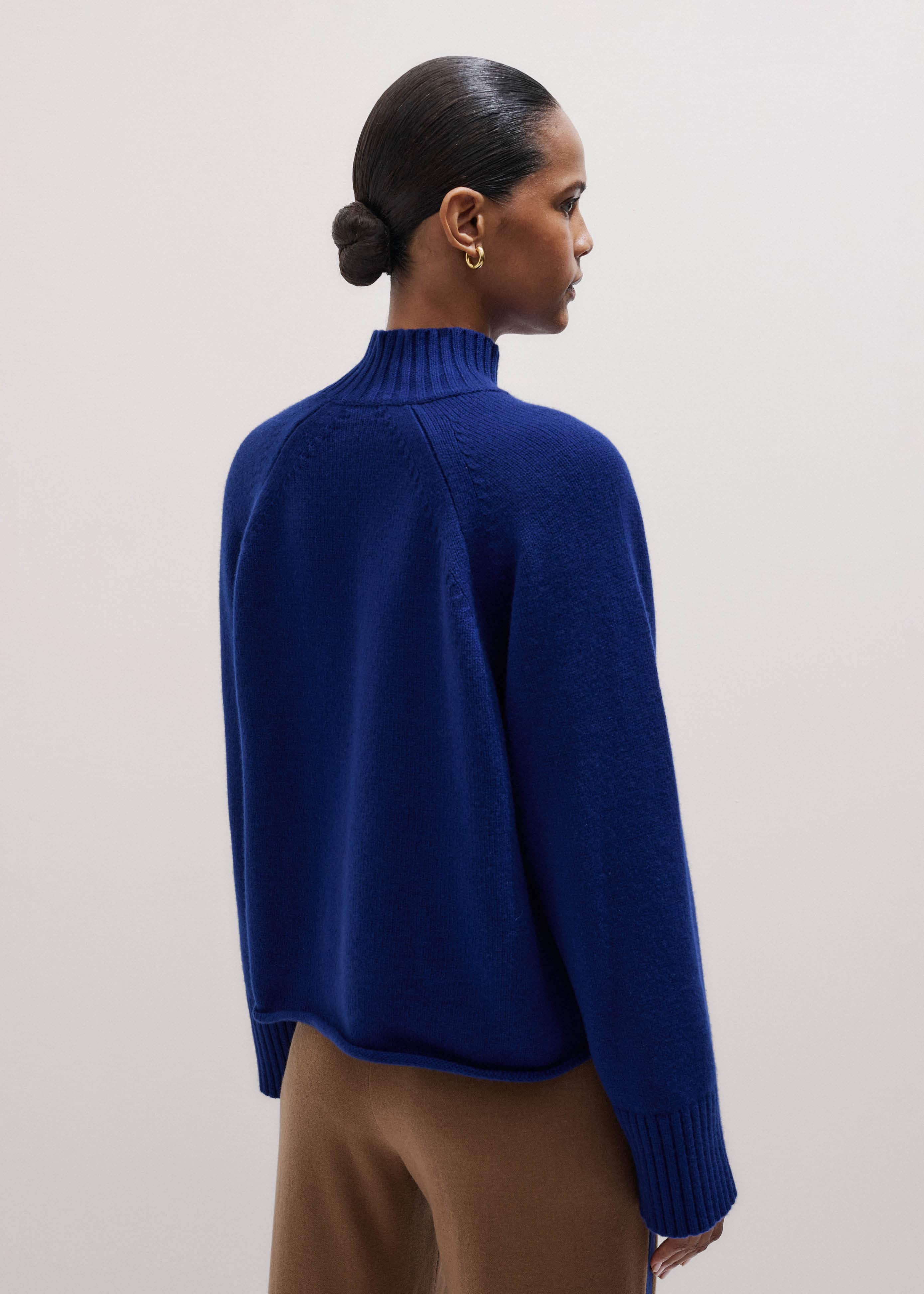 Blue High Neck Relaxed Raglan Sweater