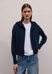Dark Navy Cashmere Drop Shoulder Box Crop Hoodie