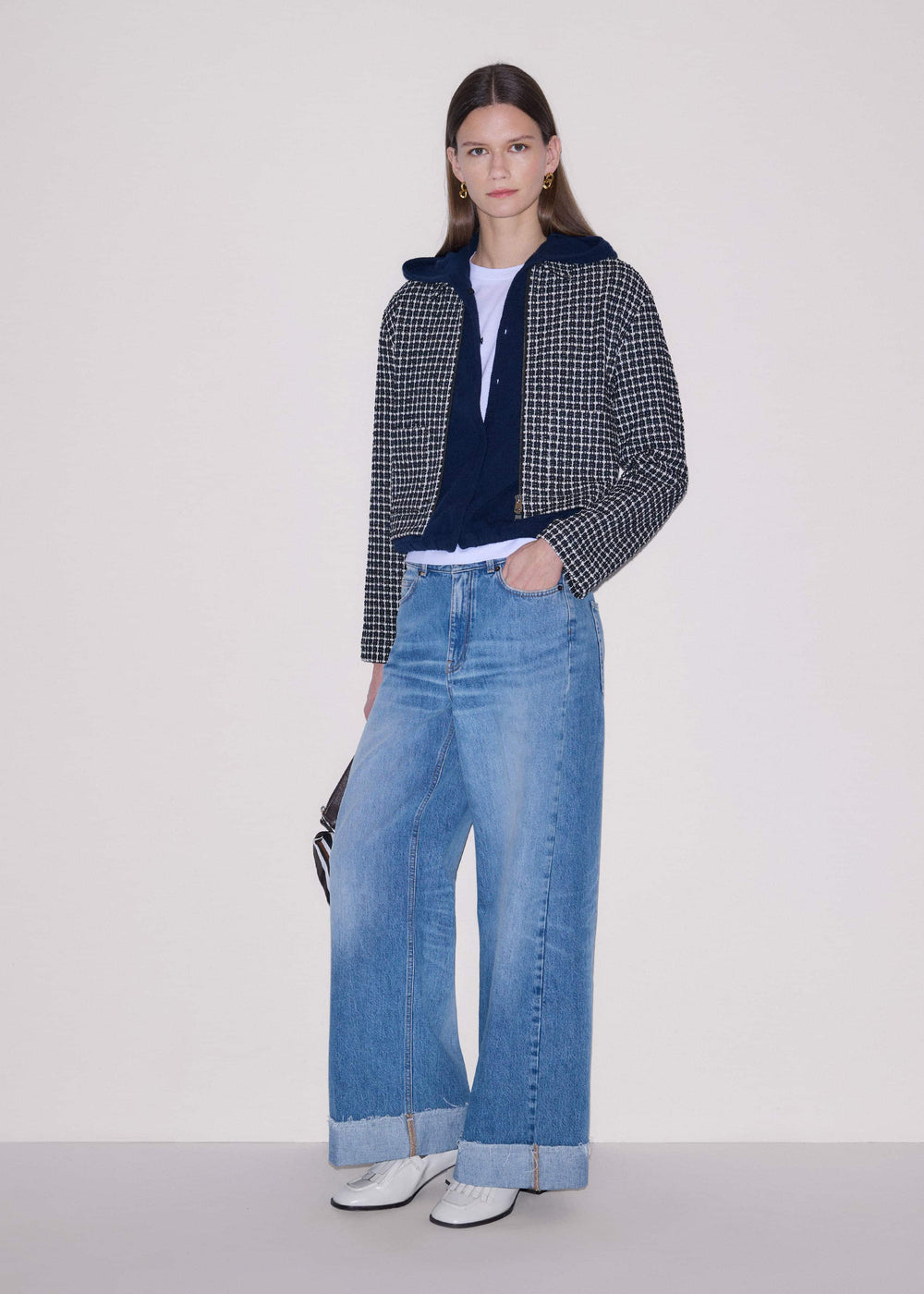 Dark Navy Cashmere Drop Shoulder Box Crop Hoodie