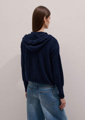 Dark Navy Cashmere Drop Shoulder Box Crop Hoodie