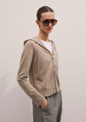 Light Brown Cashmere Two-Way Zip Straight Hoodie
