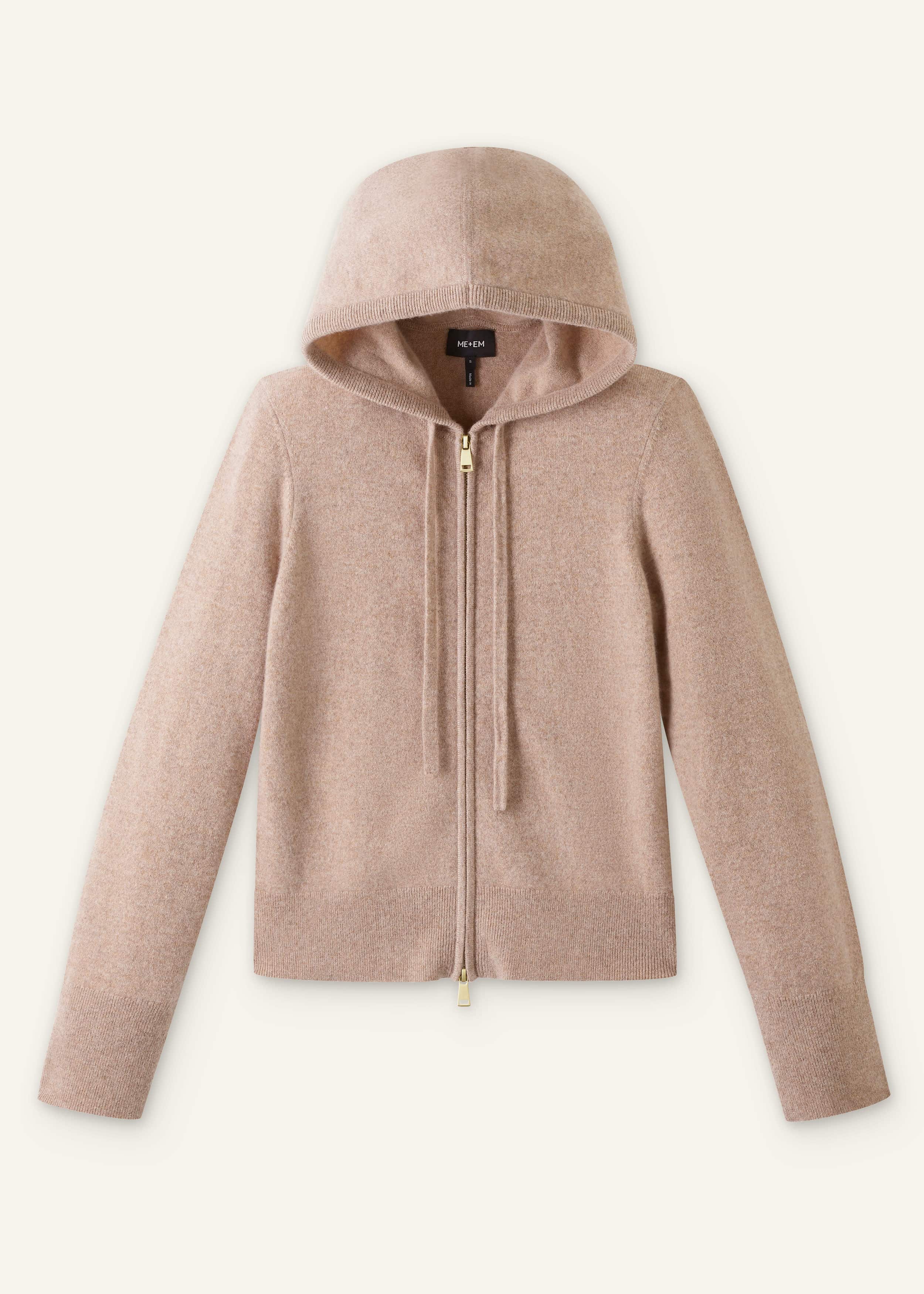 Light Brown Cashmere Two-Way Zip Straight Hoodie