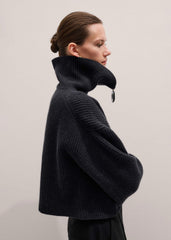 Grey Relaxed Fly Neck Zip Jumper