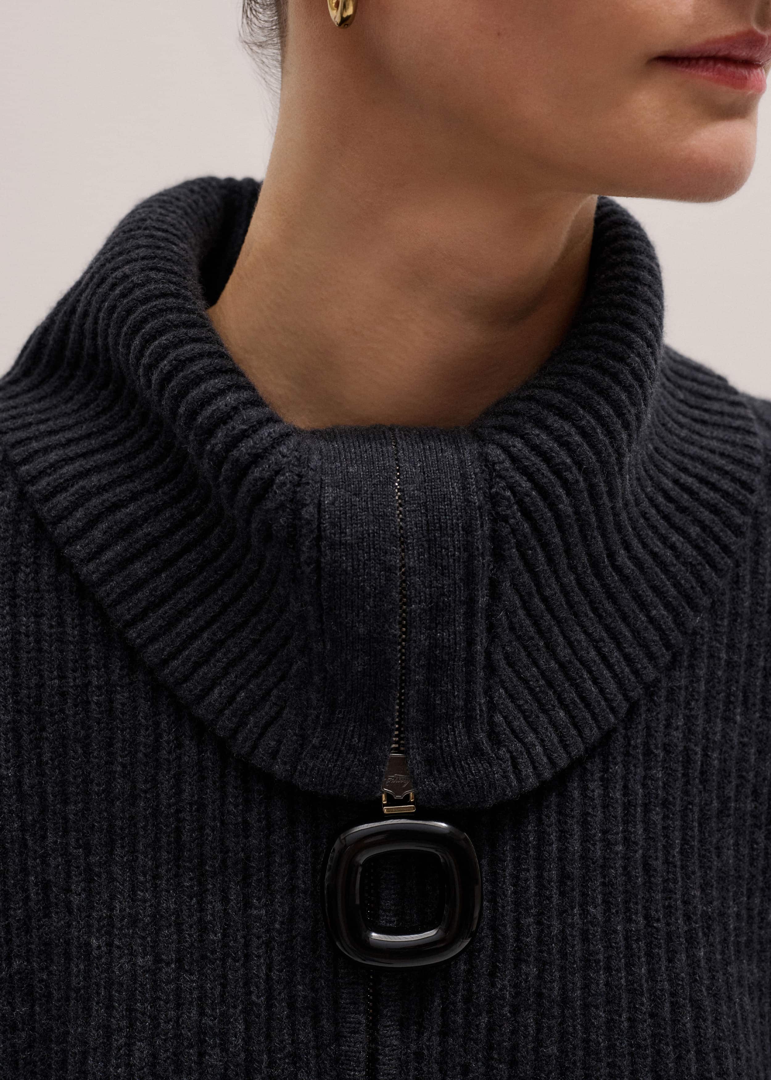 Grey Relaxed Fly Neck Zip Jumper