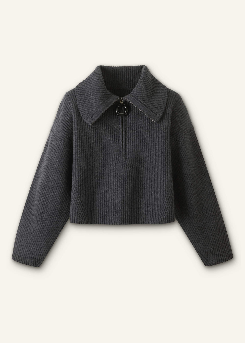 Grey Relaxed Fly Neck Zip Jumper