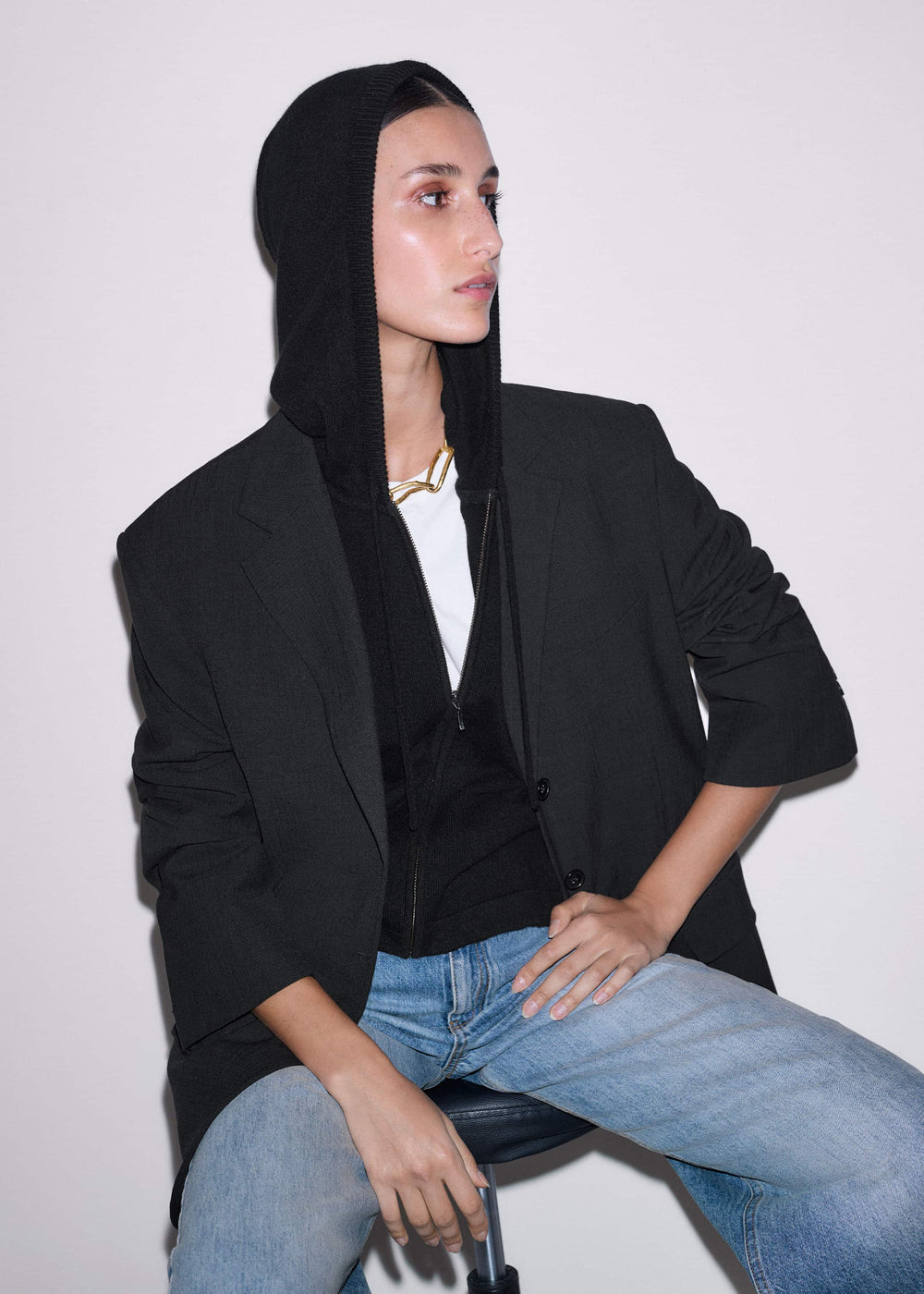 Black Cashmere Sleeveless Relaxed Zip Hoodie