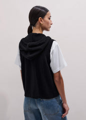 Black Cashmere Sleeveless Relaxed Zip Hoodie