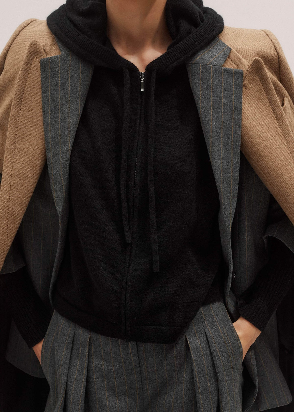 Black Cashmere Relaxed Fit Box Zip Hoodie
