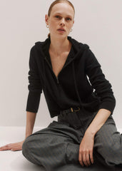 Black Cashmere Relaxed Fit Box Zip Hoodie