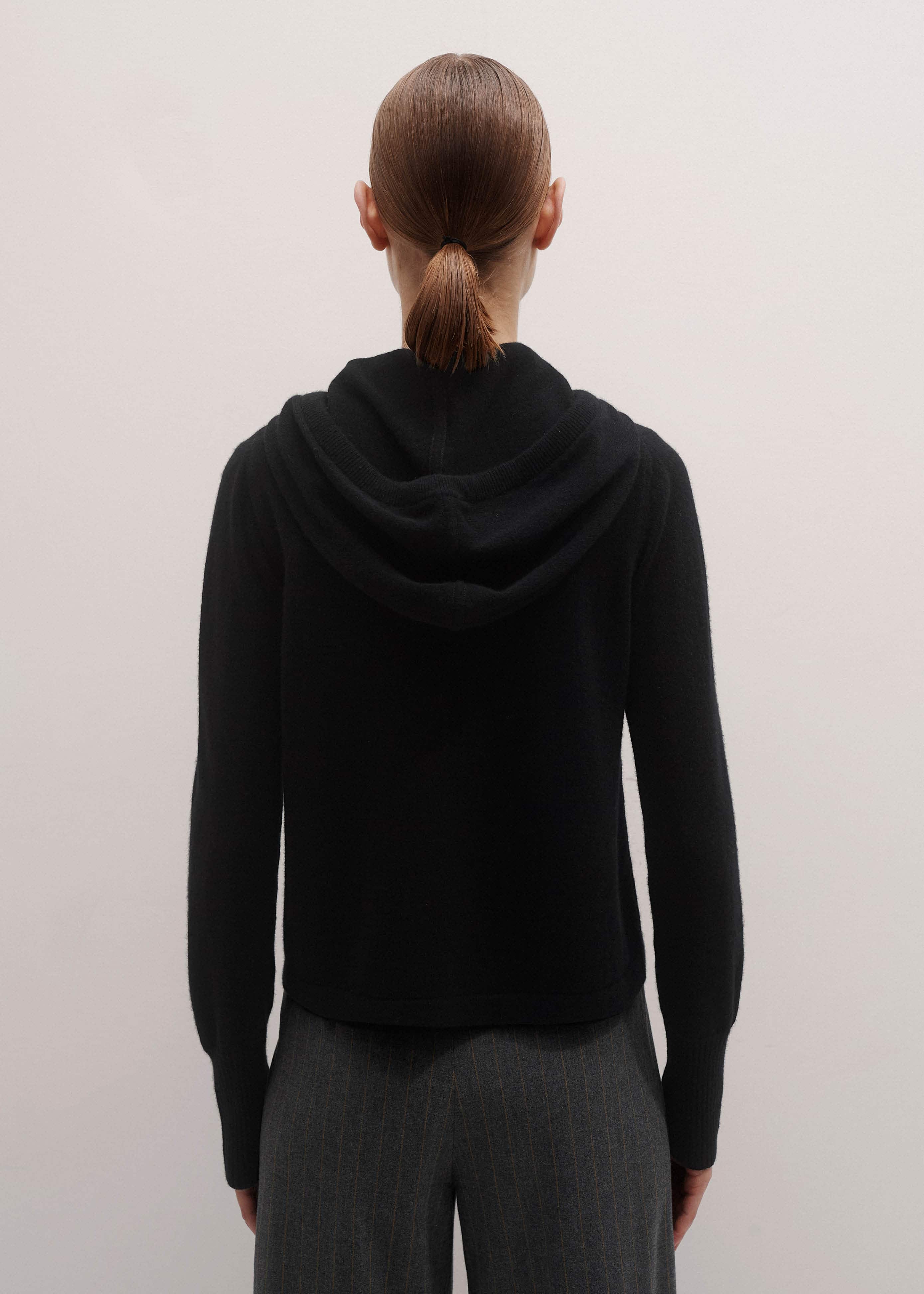 Black Cashmere Relaxed Fit Box Zip Hoodie
