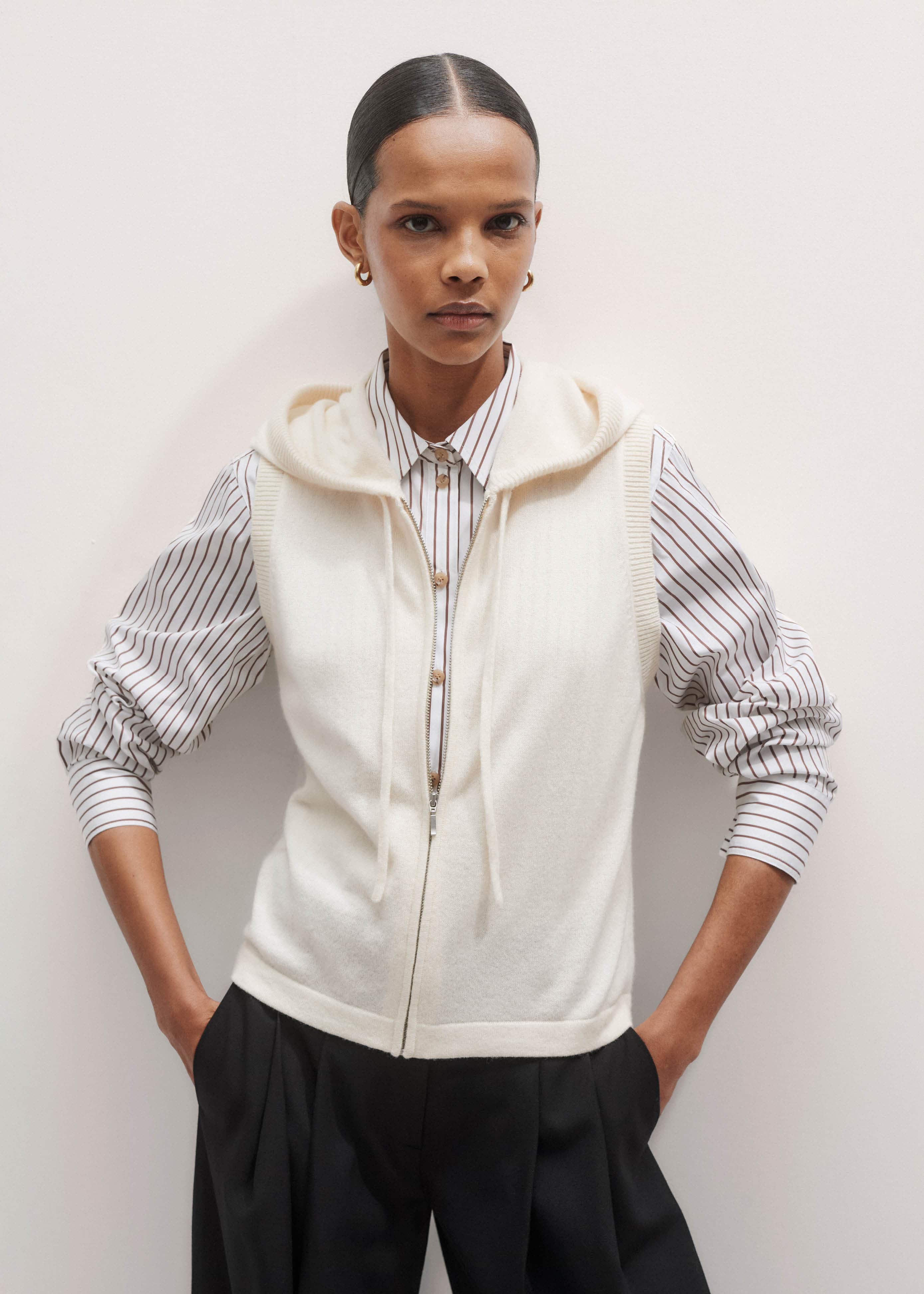 Cream Icon Cashmere Sleeveless Blazer Hoody