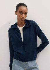 Navy Cashmere Relaxed Fit Box Zip Hoodie