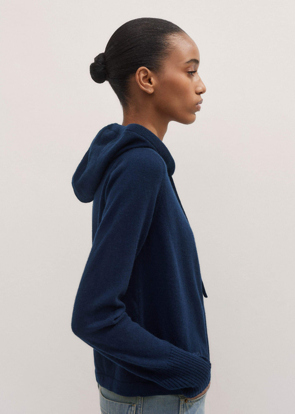 Navy Cashmere Relaxed Fit Box Zip Hoodie