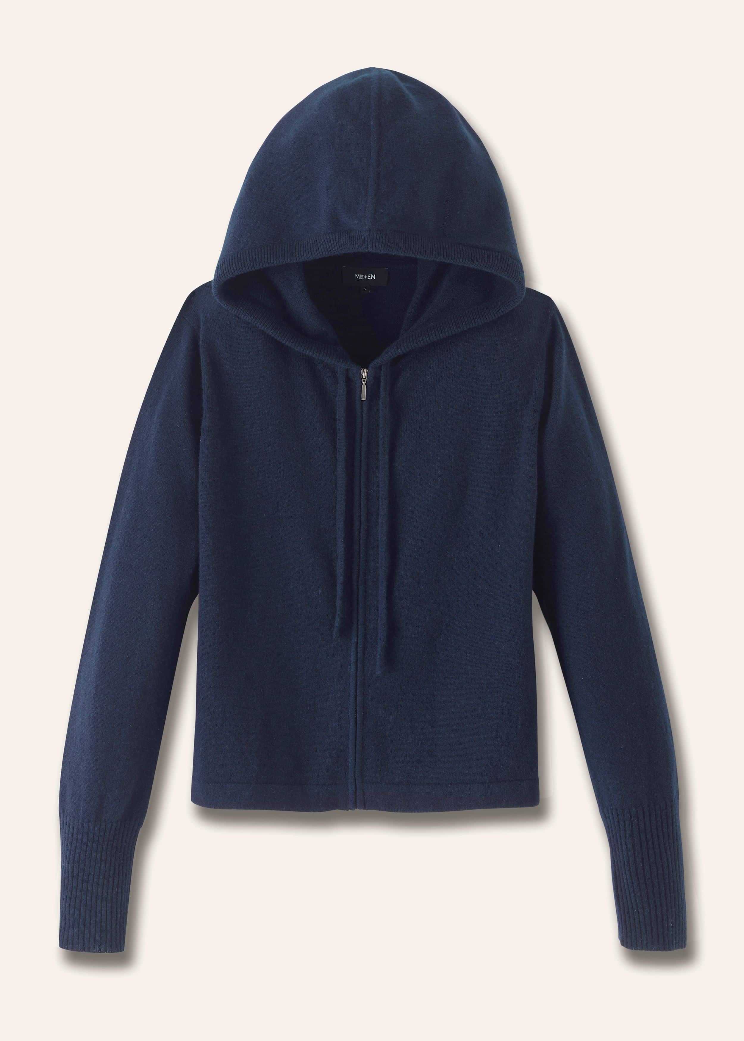 Navy Cashmere Relaxed Fit Box Zip Hoodie