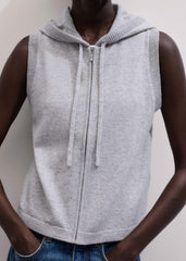 Gray Cashmere Sleeveless Relaxed Zip Hoodie