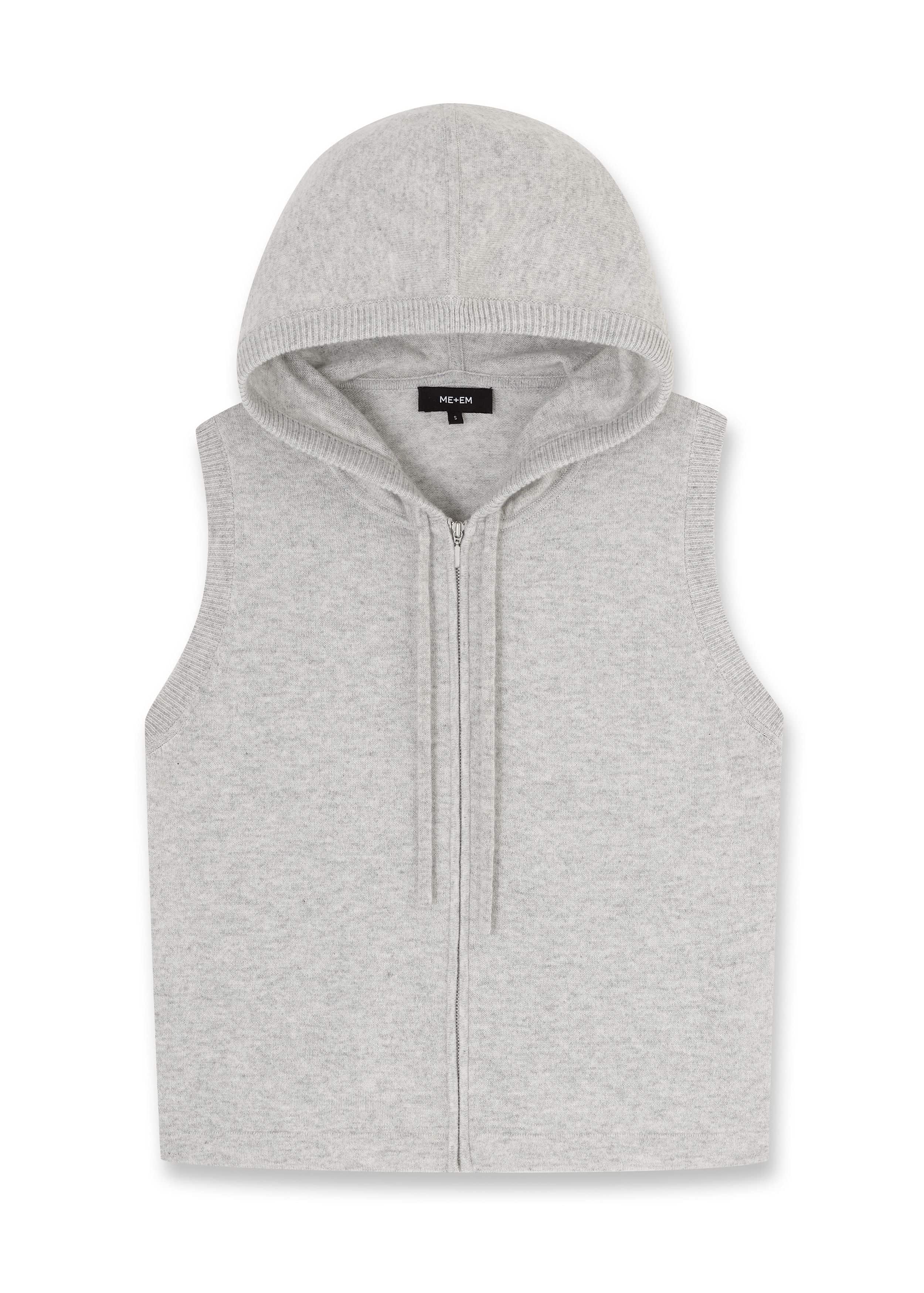 Gray Cashmere Sleeveless Relaxed Zip Hoodie
