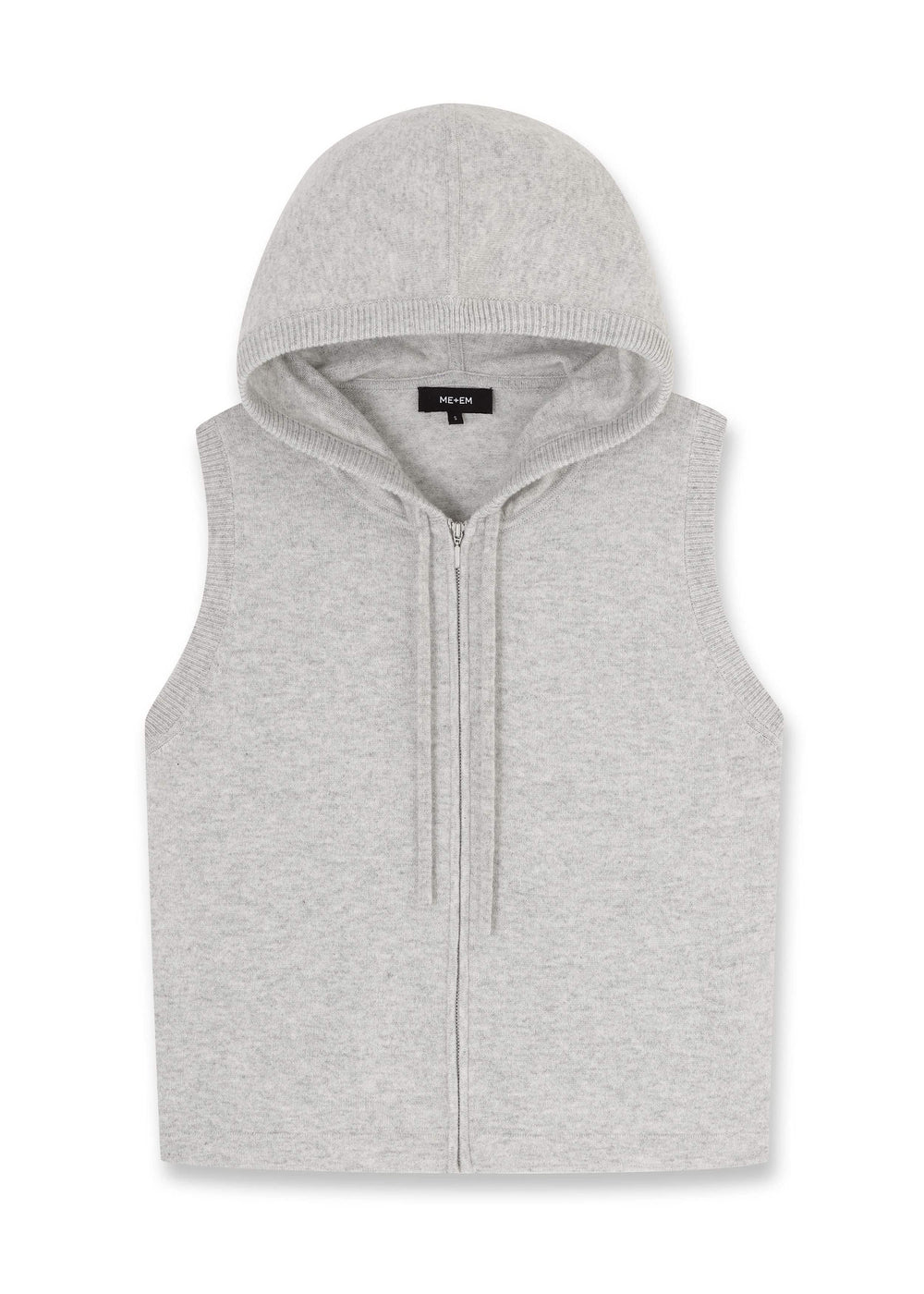 Gray Cashmere Sleeveless Relaxed Zip Hoodie