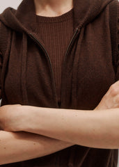 Brown Cashmere Sleeveless Relaxed Zip Hoodie