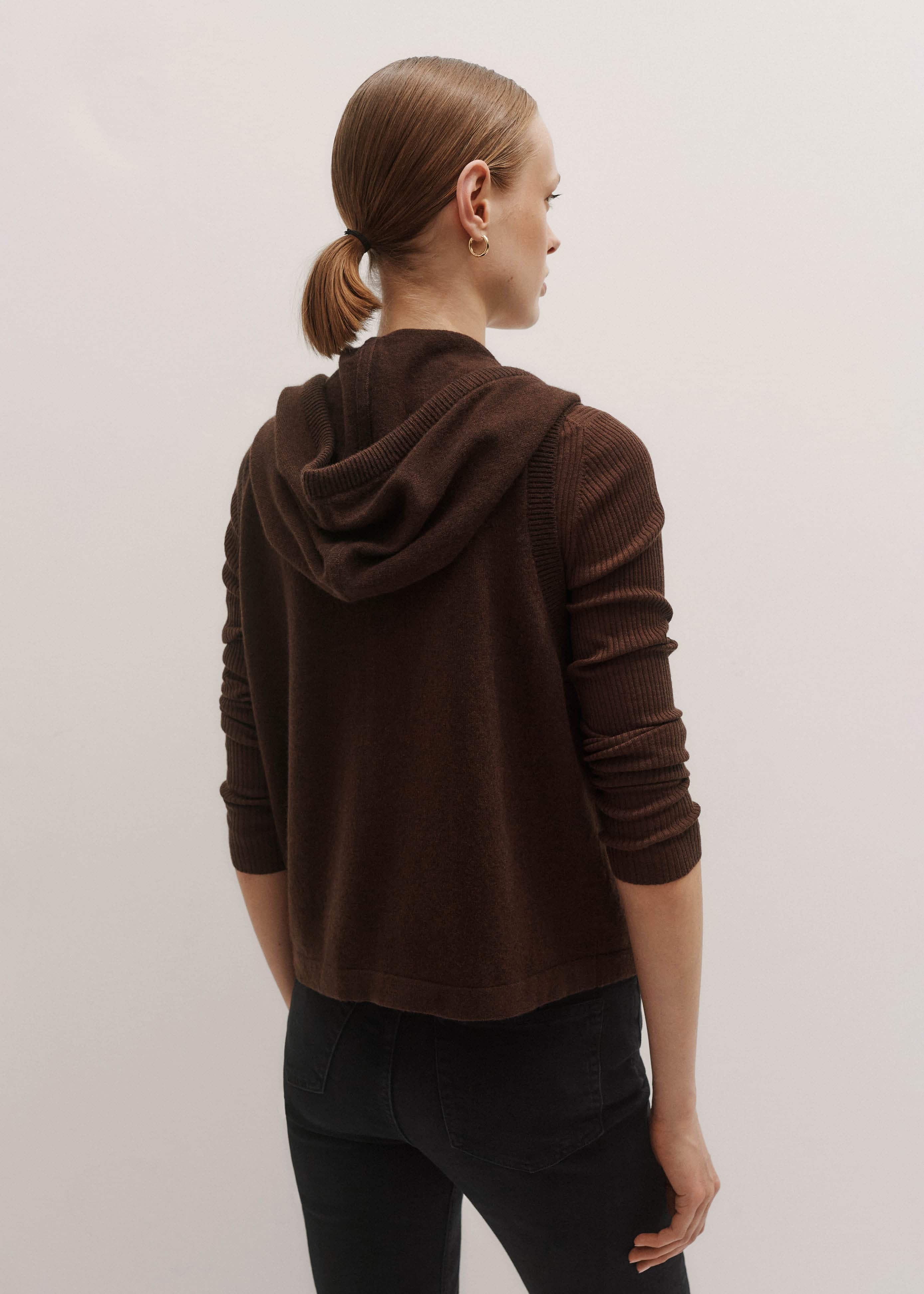 Brown Cashmere Sleeveless Relaxed Zip Hoodie