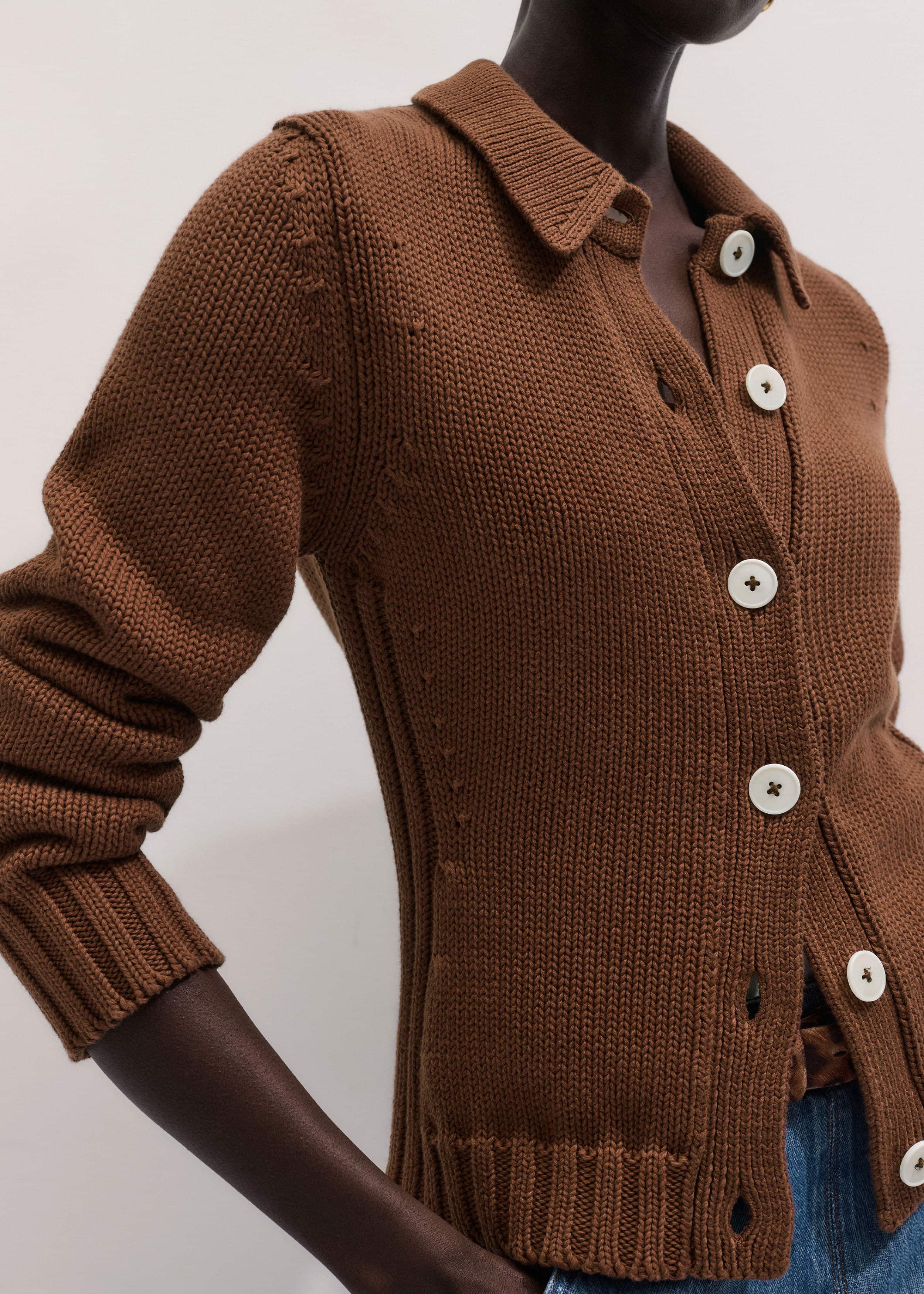 Brown Slim Collared Cardigan