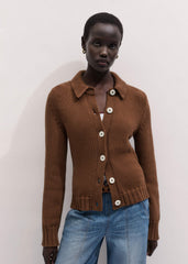 Brown Slim Collared Cardigan