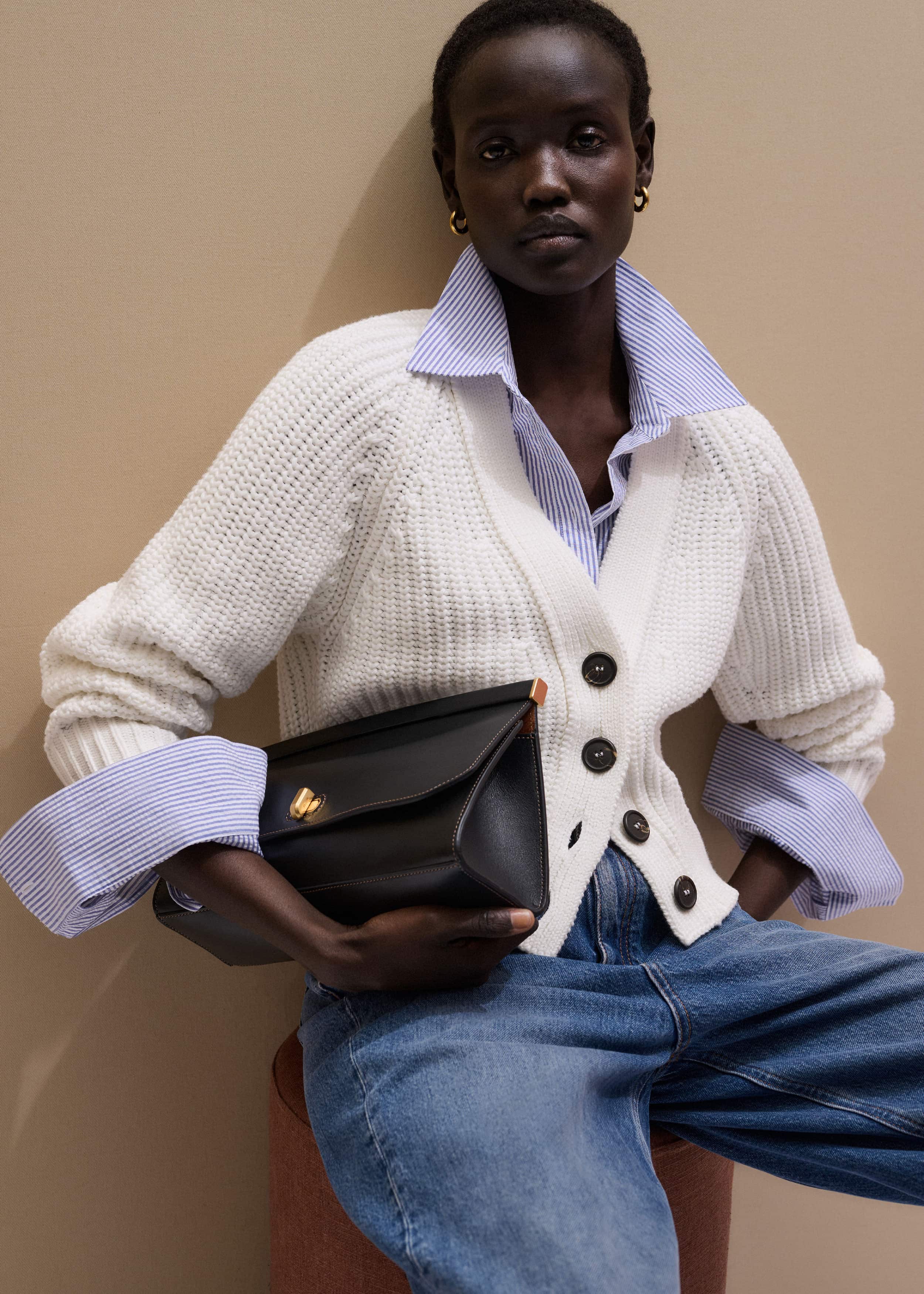 White Chunky Raglan Relaxed Weekend Cardigan