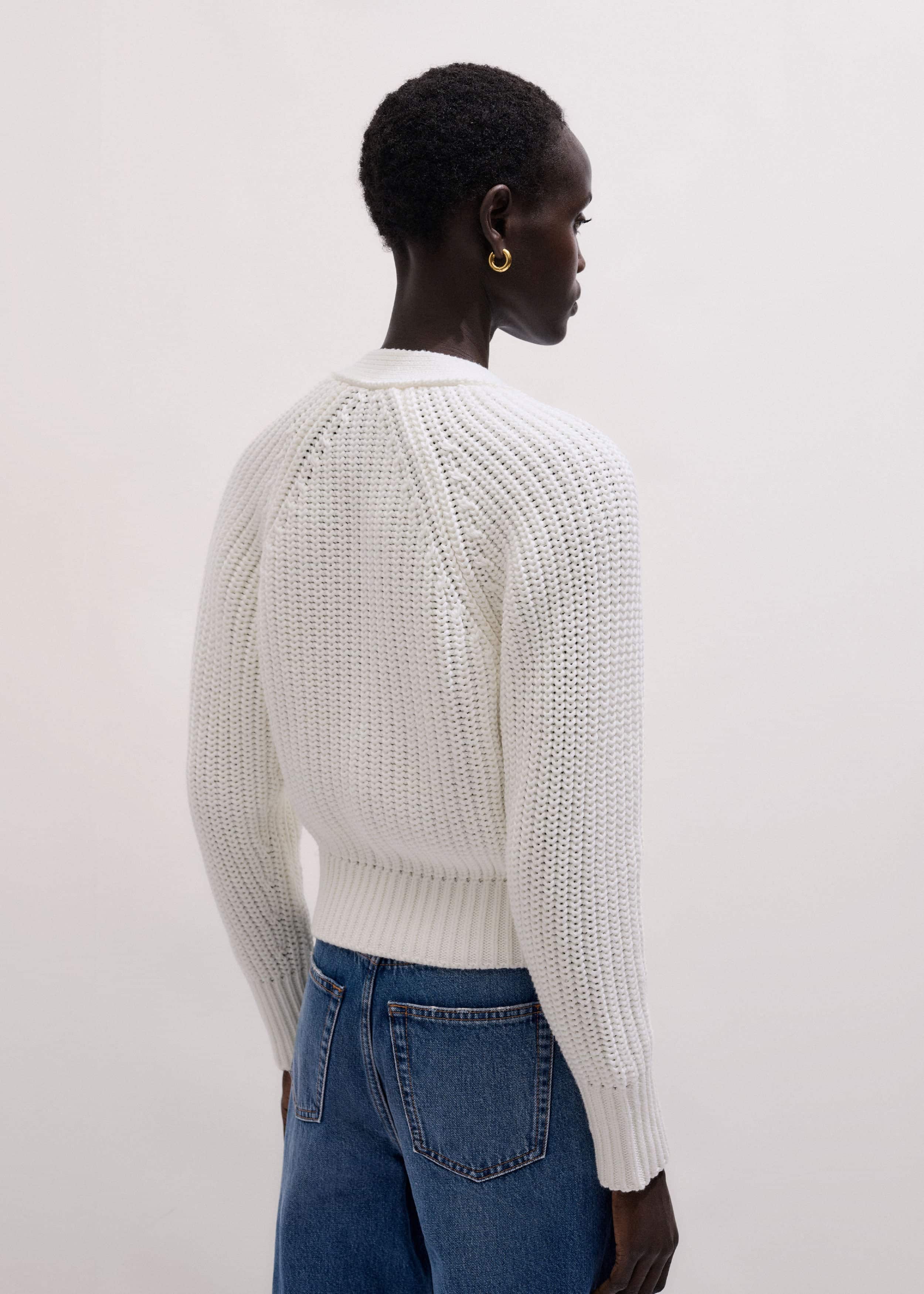 White Chunky Raglan Relaxed Weekend Cardigan